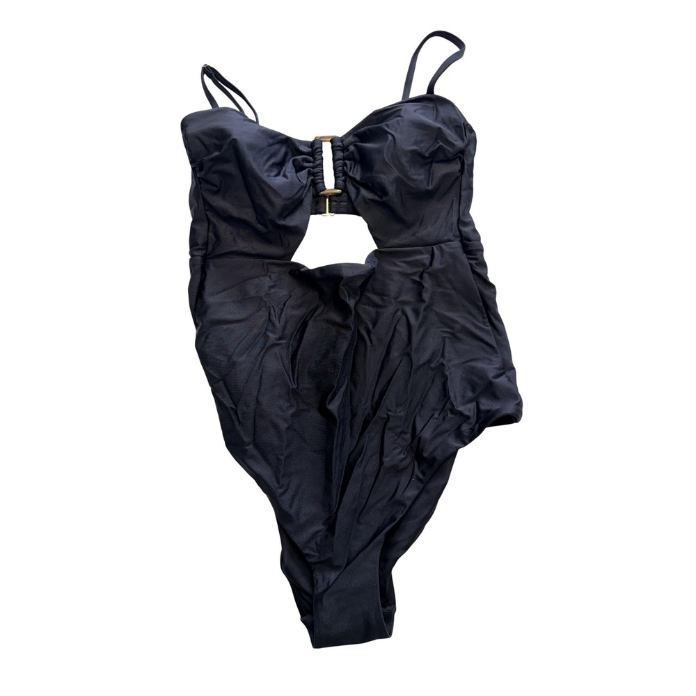 Shade & Shore Swimsuit Womens Large‎ Black Cutout One Piece Buckle Adjustable